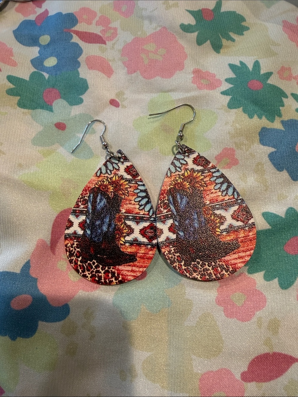 Boho Teardrop Cowboy Boot Print  Earrings - Multicolor